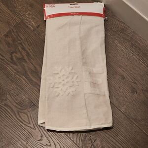 Christmas Tree Skirt 38" nuetral Beige linen NOEL Snowflake Round